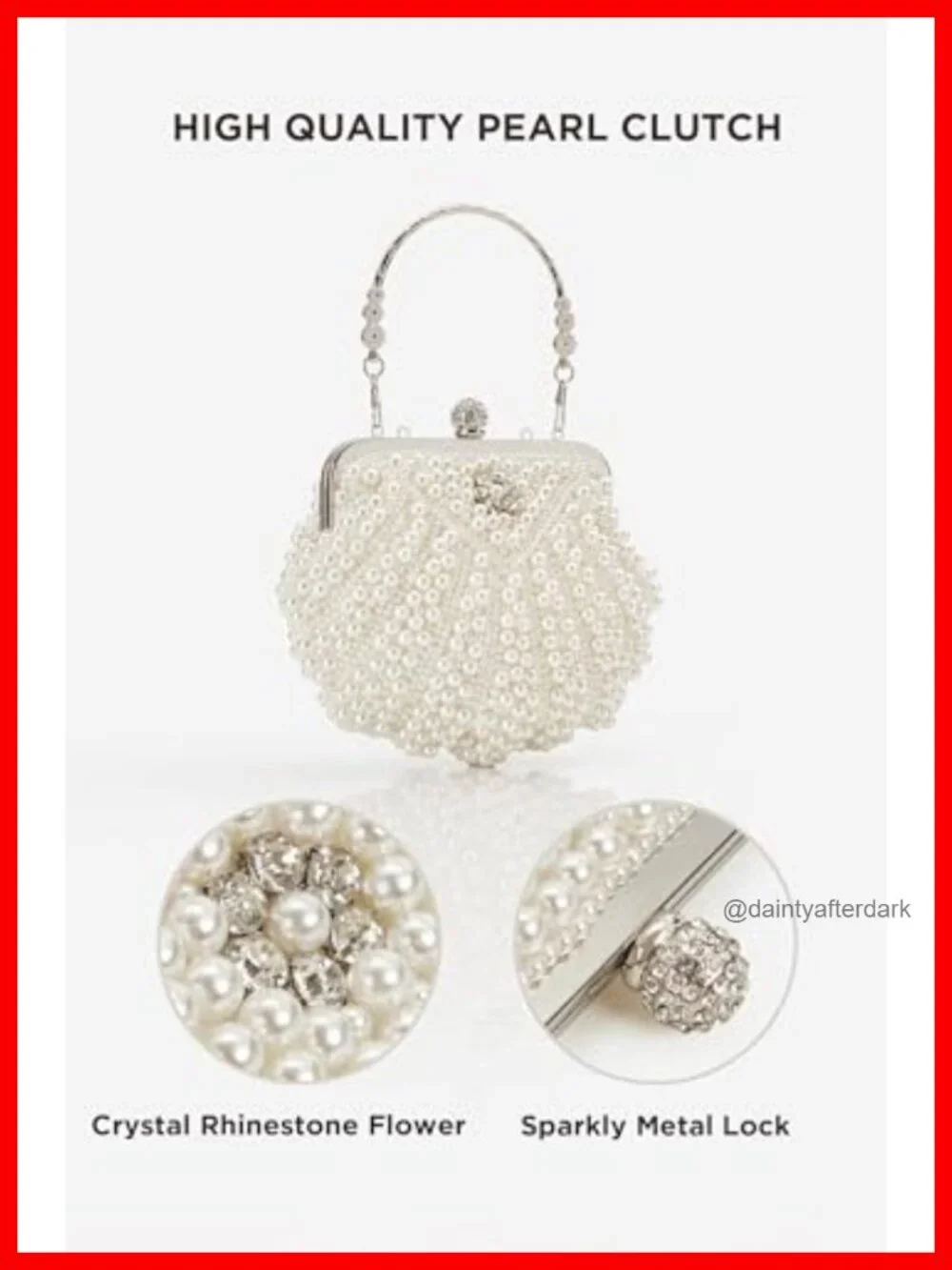 Pearl Clutch Evening Bag with Chain - Satin Bridal Handbag